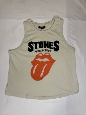 Rolling Stones Tongue Logo Tank Top Women’s L Cream Band Tee 90s Style